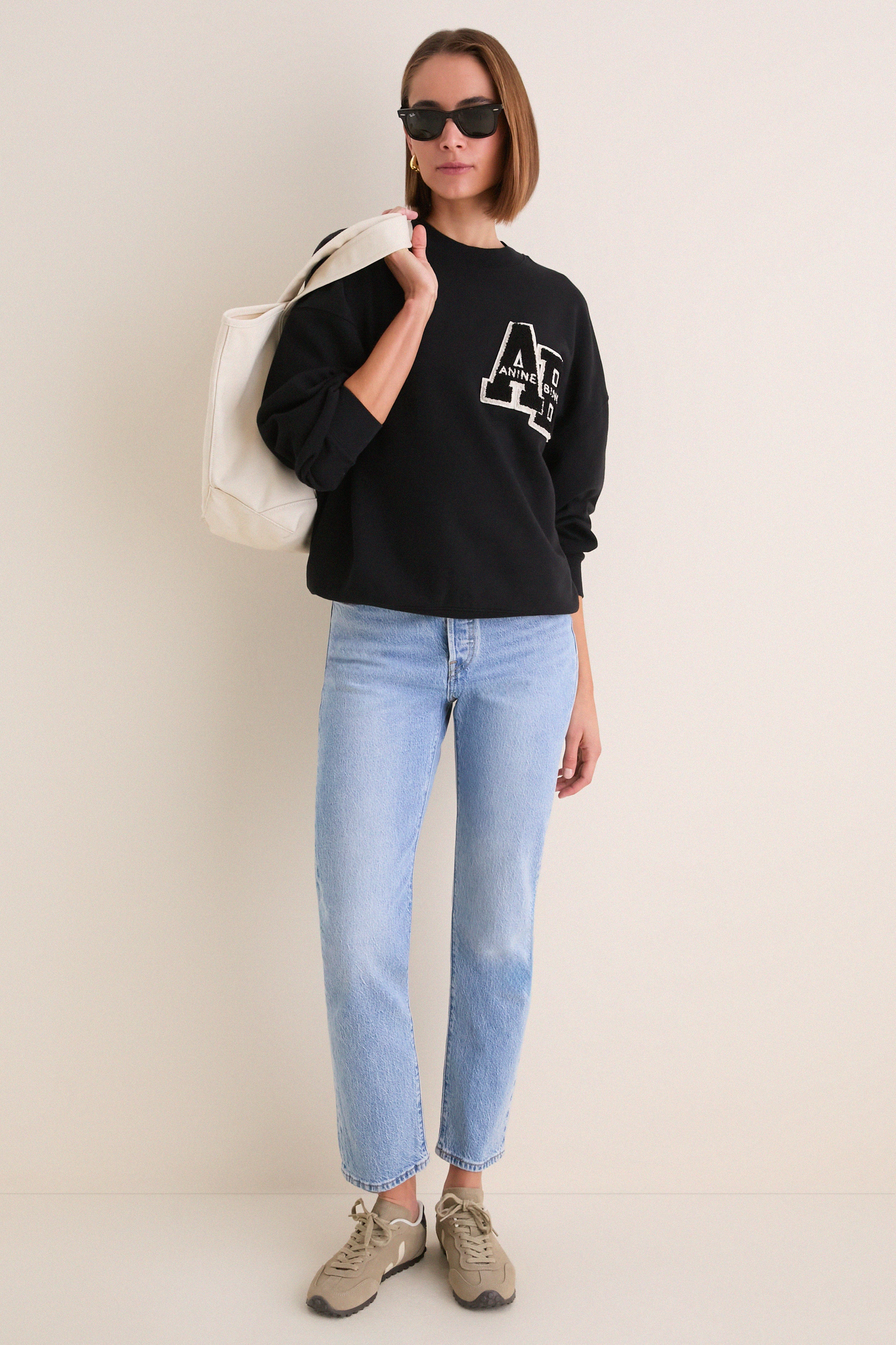 Black Miles Oversized Letterman Sweatshirt