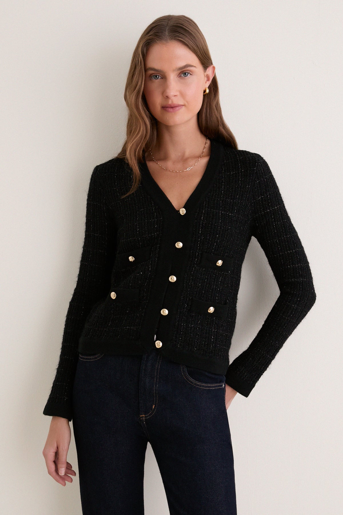 Black Tessa Tweed Cardigan