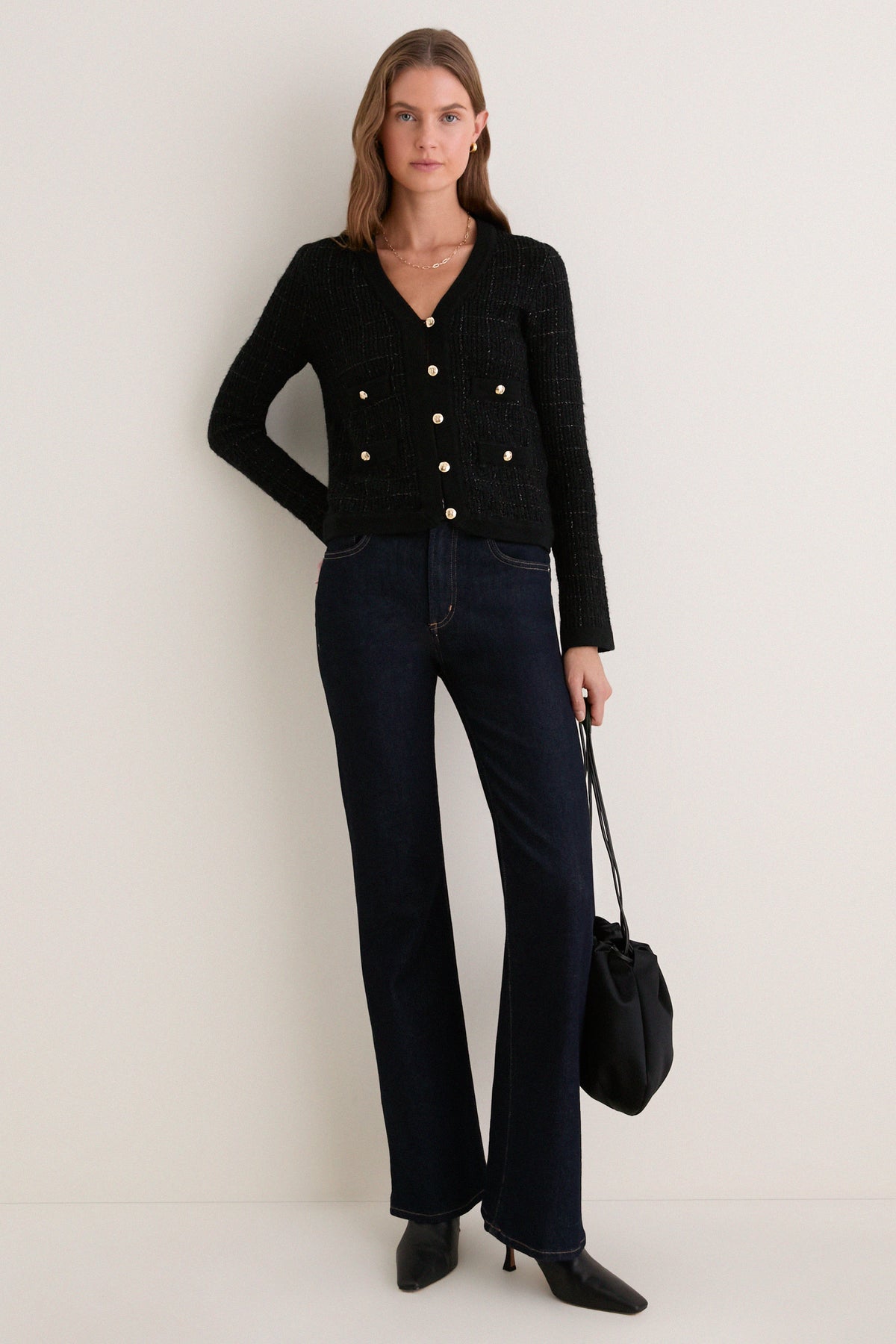 Black Tessa Tweed Cardigan