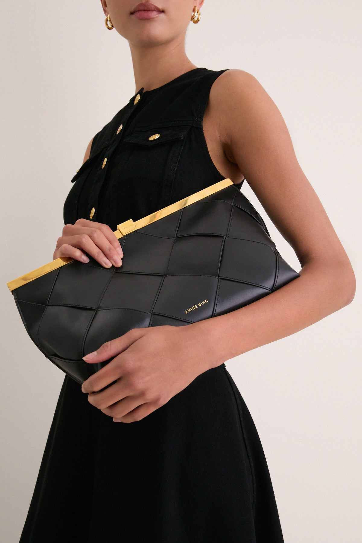 Black Braided Leather Anine Clutch
