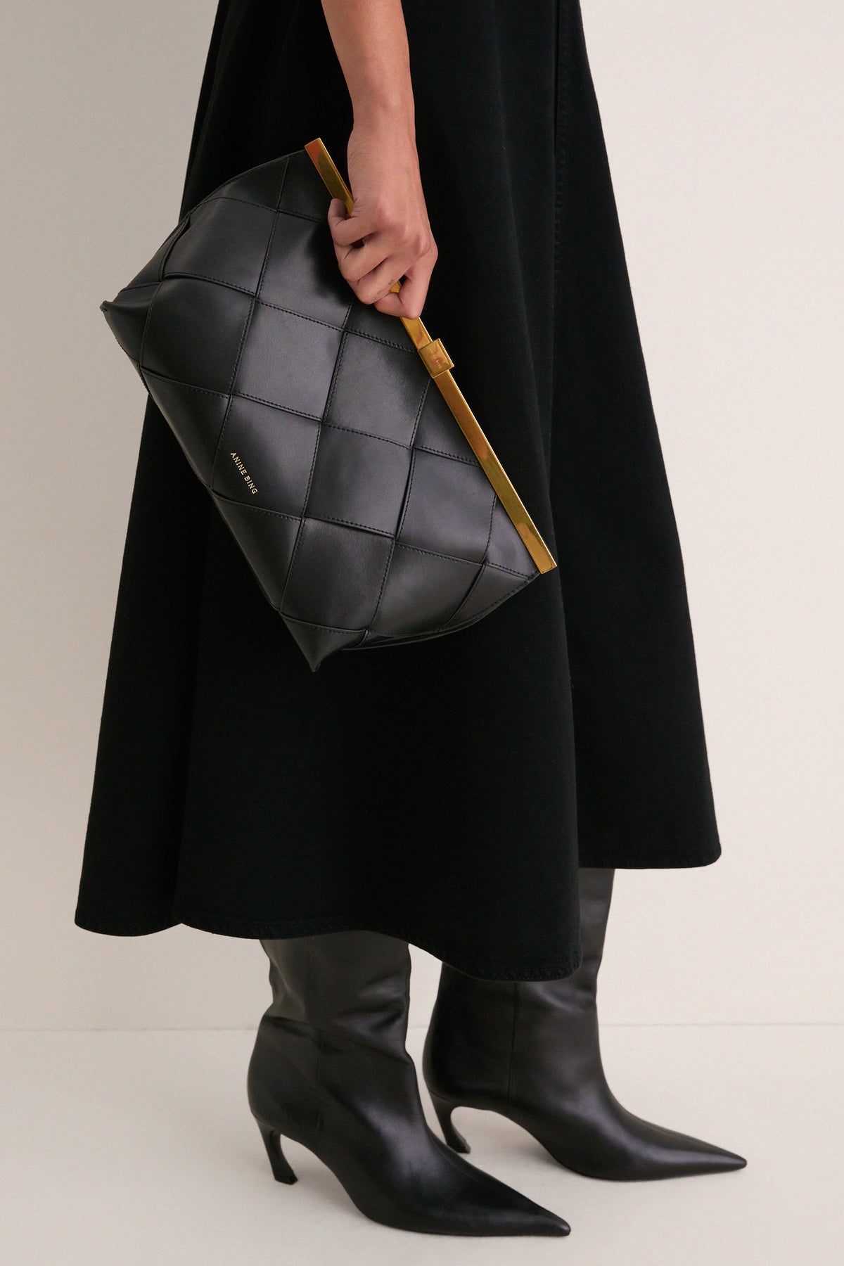 Black Braided Leather Anine Clutch