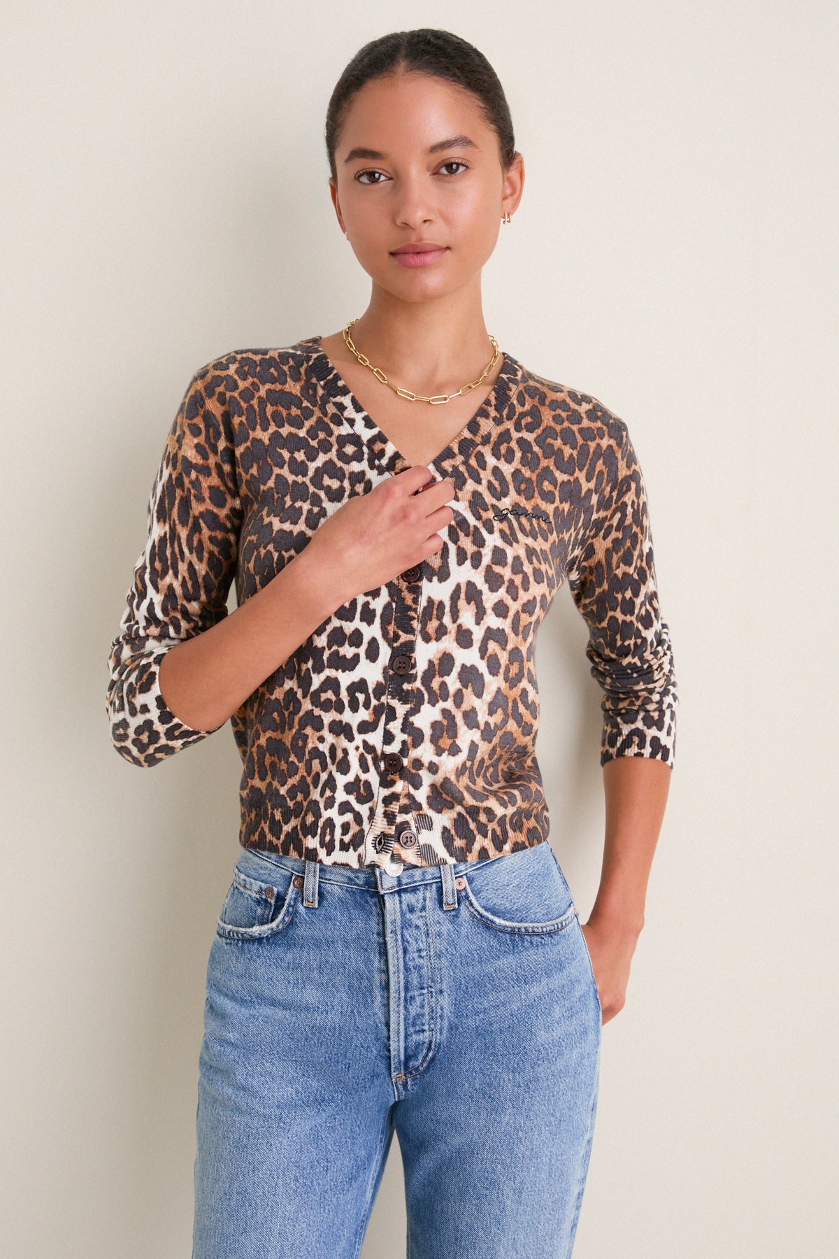 Almond Milk Printed Merino Cardigan
