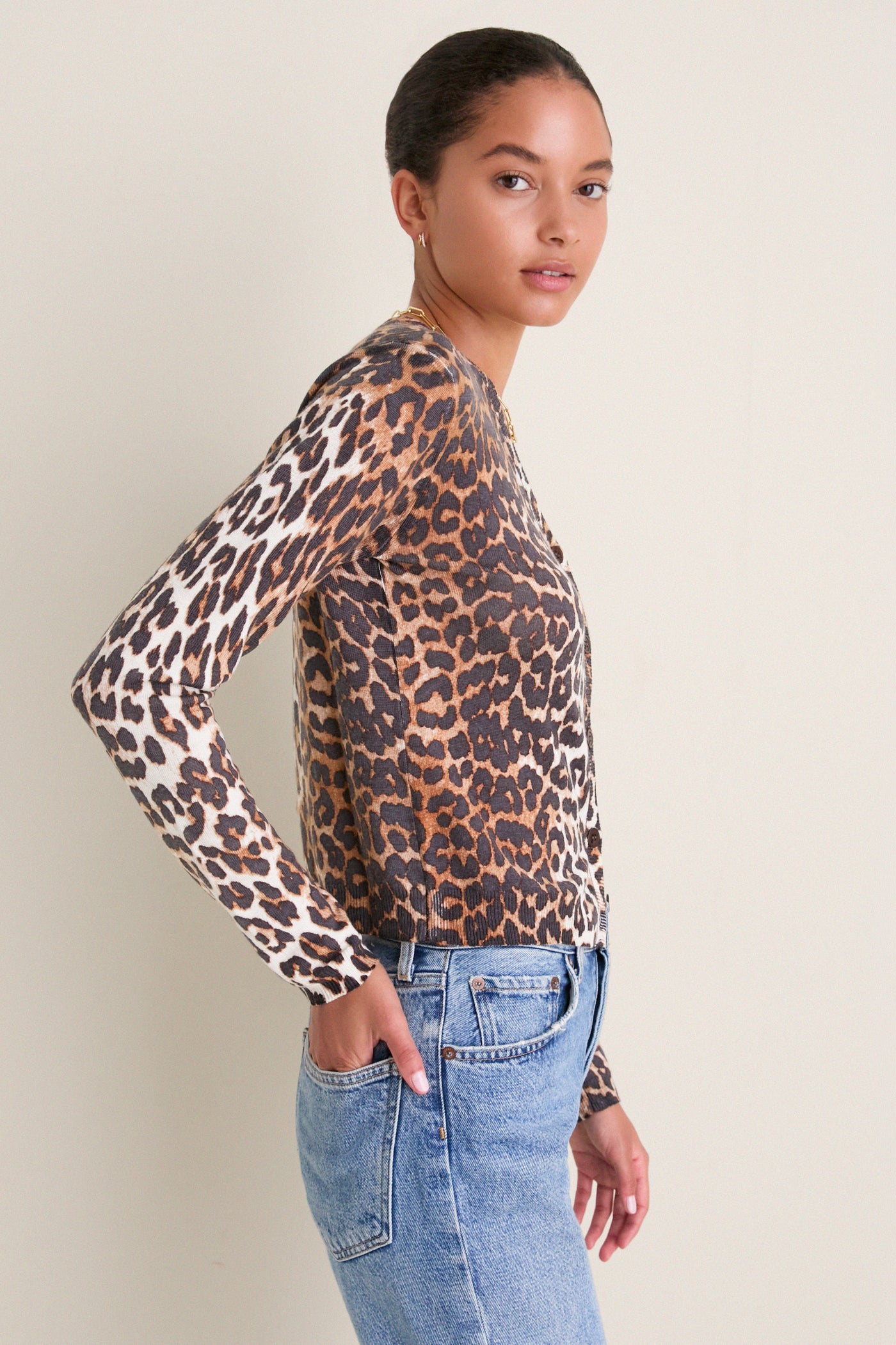 Almond Milk Printed Merino Cardigan