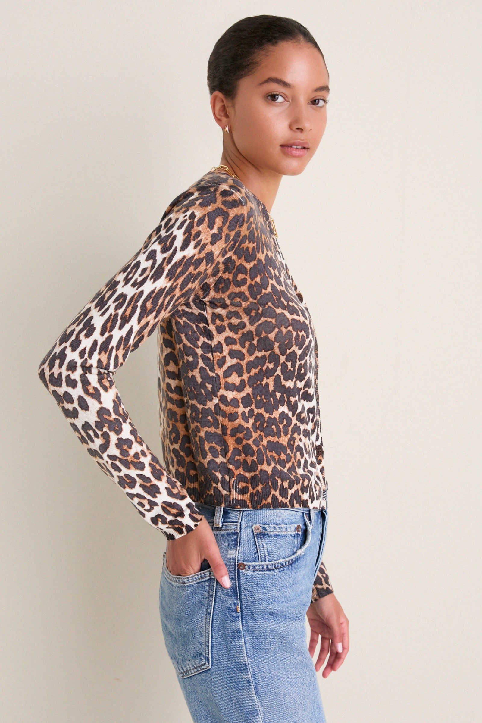 Almond Milk Printed Merino Cardigan