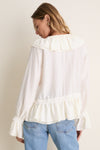 Egret Viscose Silk Habotai Frill Blouse