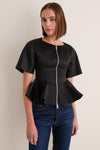 Black Duchesse Satin Peplum Zip Blouse