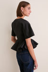 Black Duchesse Satin Peplum Zip Blouse