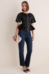 Black Duchesse Satin Peplum Zip Blouse