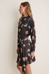 Black Sand Printed Shiny Jersey Draped Mini Dress