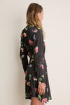 Black Sand Printed Shiny Jersey Draped Mini Dress