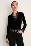 Black Viscose Silk Velvet Long Sleeve Blouse
