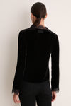 Black Viscose Silk Velvet Long Sleeve Blouse