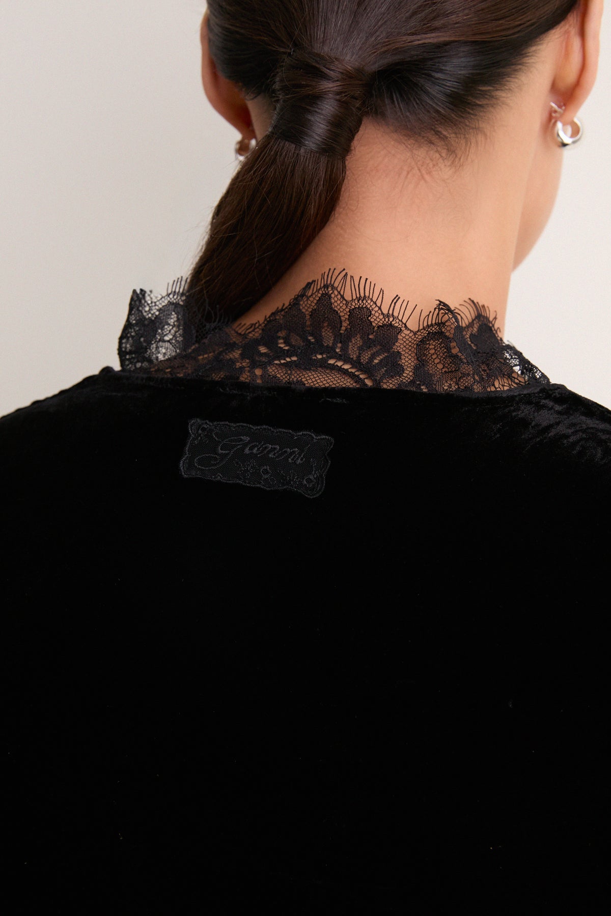 Black Viscose Silk Velvet Long Sleeve Blouse