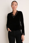 Black Viscose Silk Velvet Long Sleeve Blouse