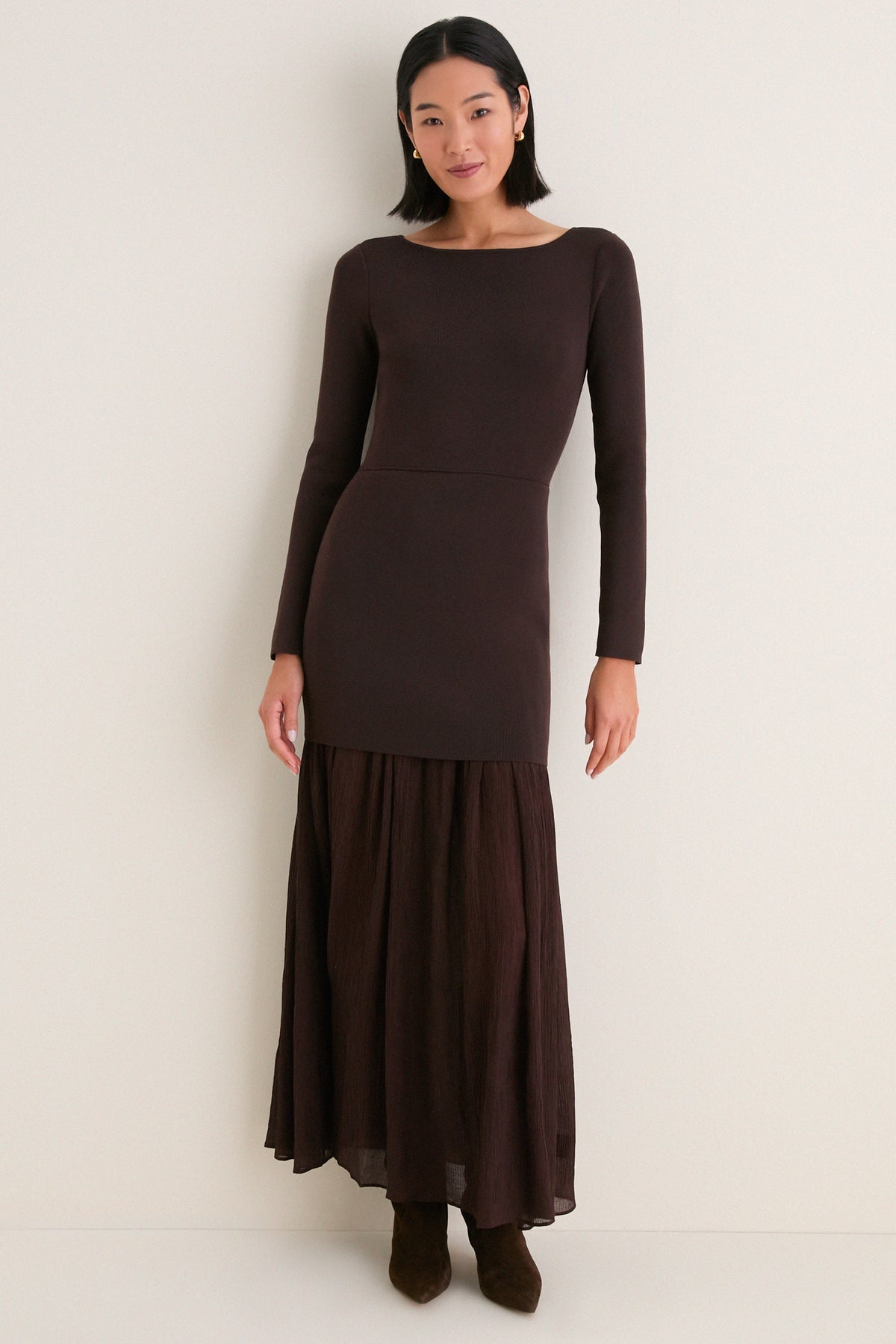 Dark Brown Gemma Mix-Media Maxi Dress