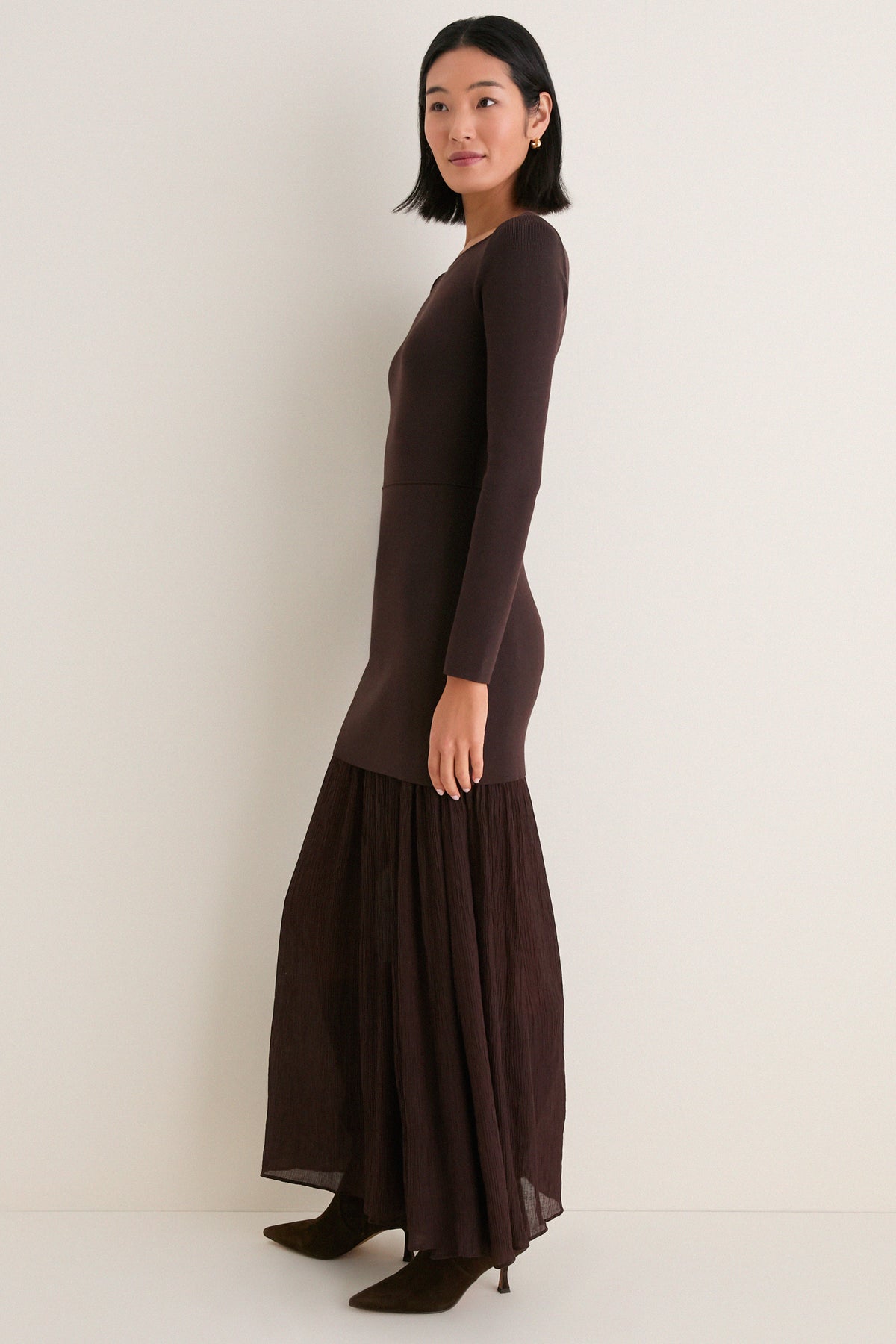 Dark Brown Gemma Mix-Media Maxi Dress