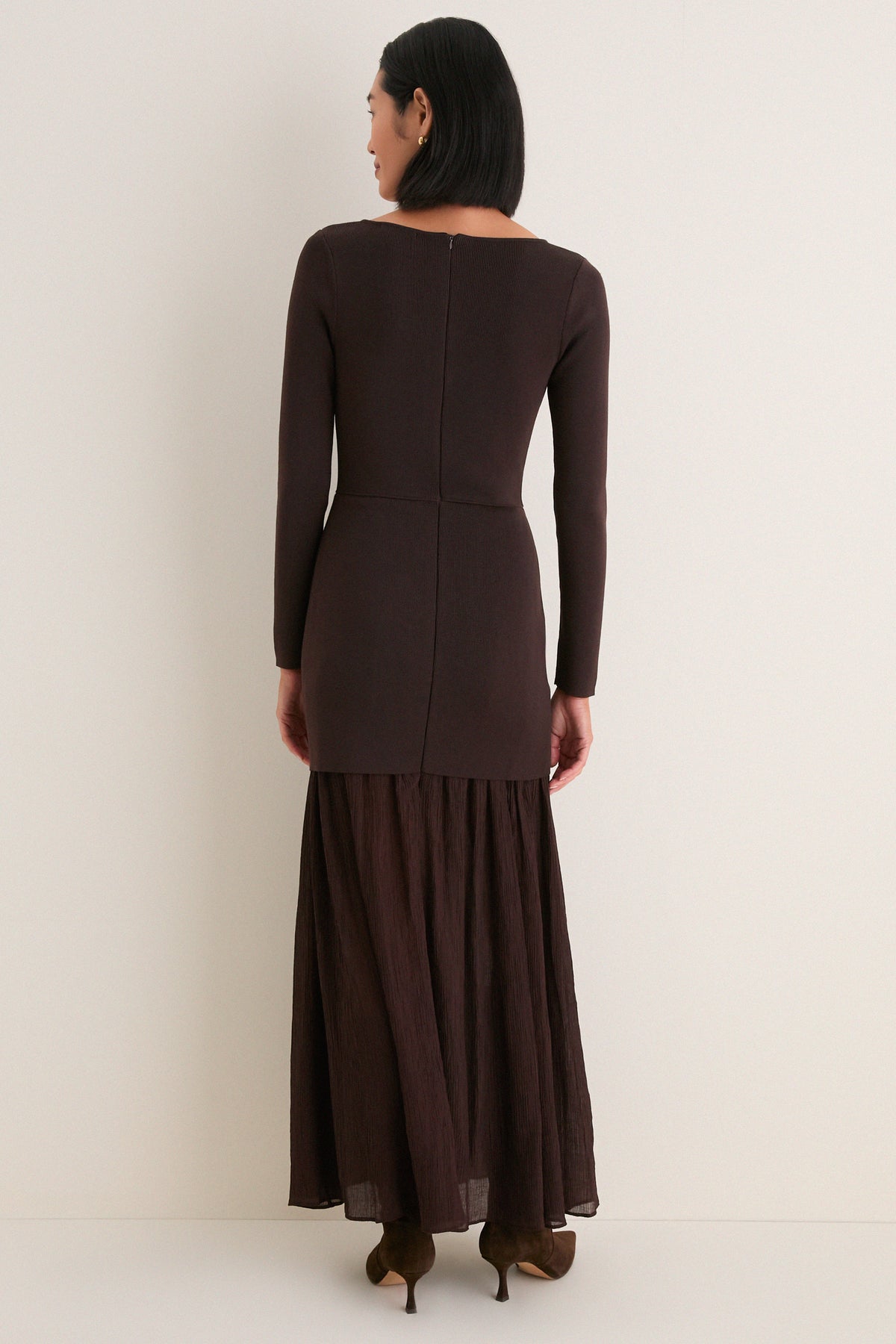 Dark Brown Gemma Mix-Media Maxi Dress