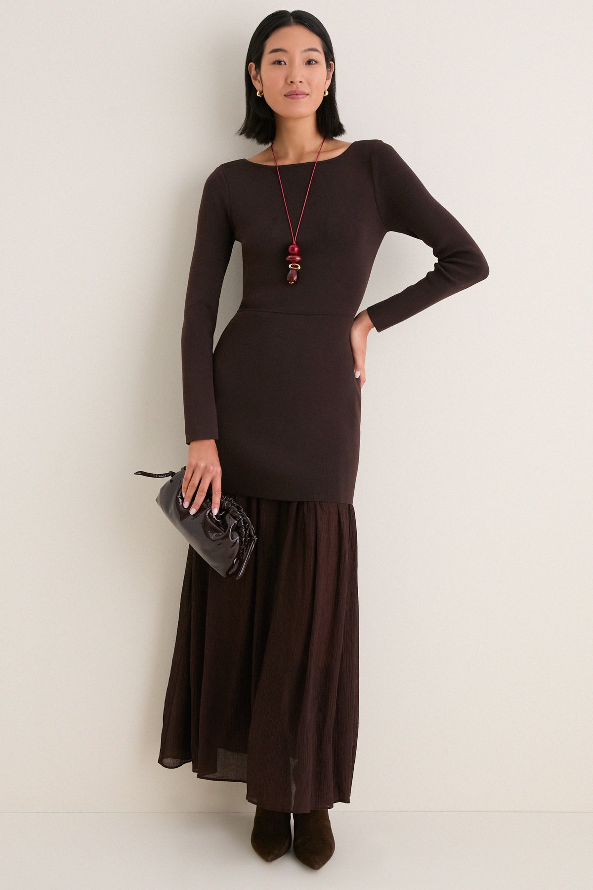 Dark Brown Gemma Mix-Media Maxi Dress