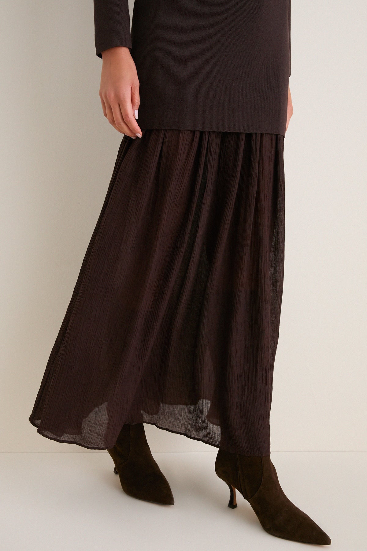 Dark Brown Gemma Mix-Media Maxi Dress