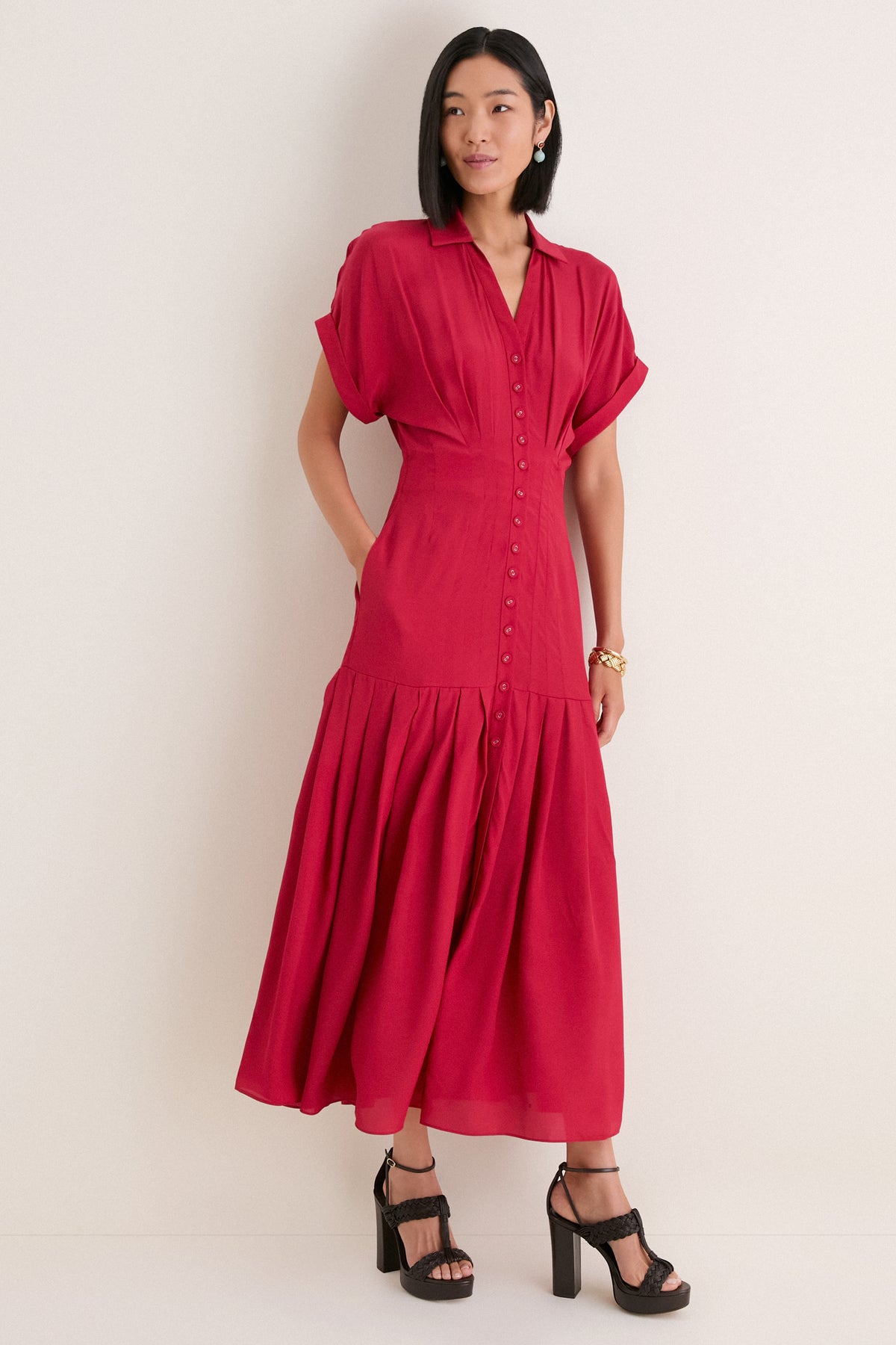 Rouge Red Riya Silk Midi Dress