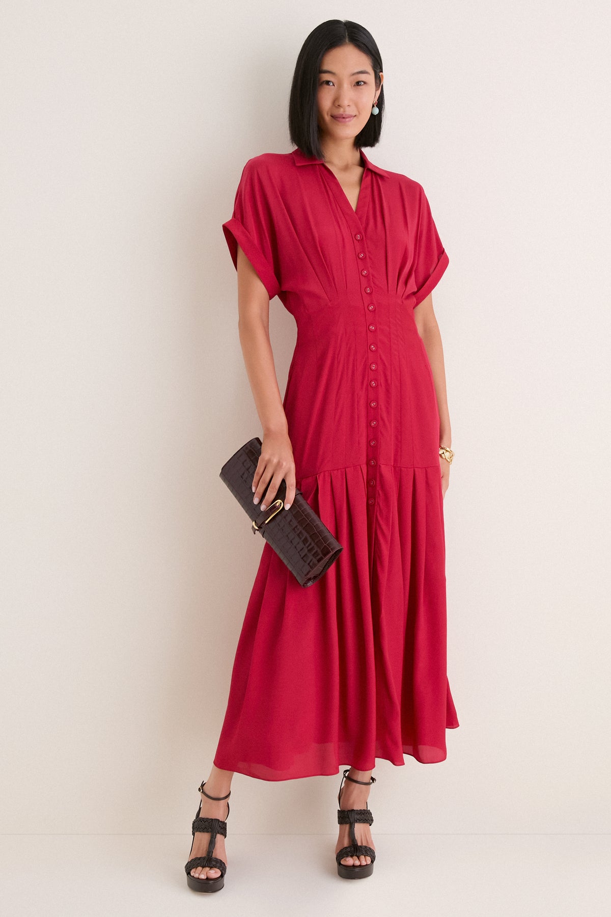 Rouge Red Riya Silk Midi Dress
