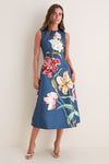 Indigo Lily Print Cleo Embroidered Midi Dress