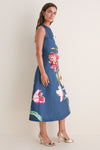 Indigo Lily Print Cleo Embroidered Midi Dress