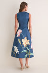 Indigo Lily Print Cleo Embroidered Midi Dress