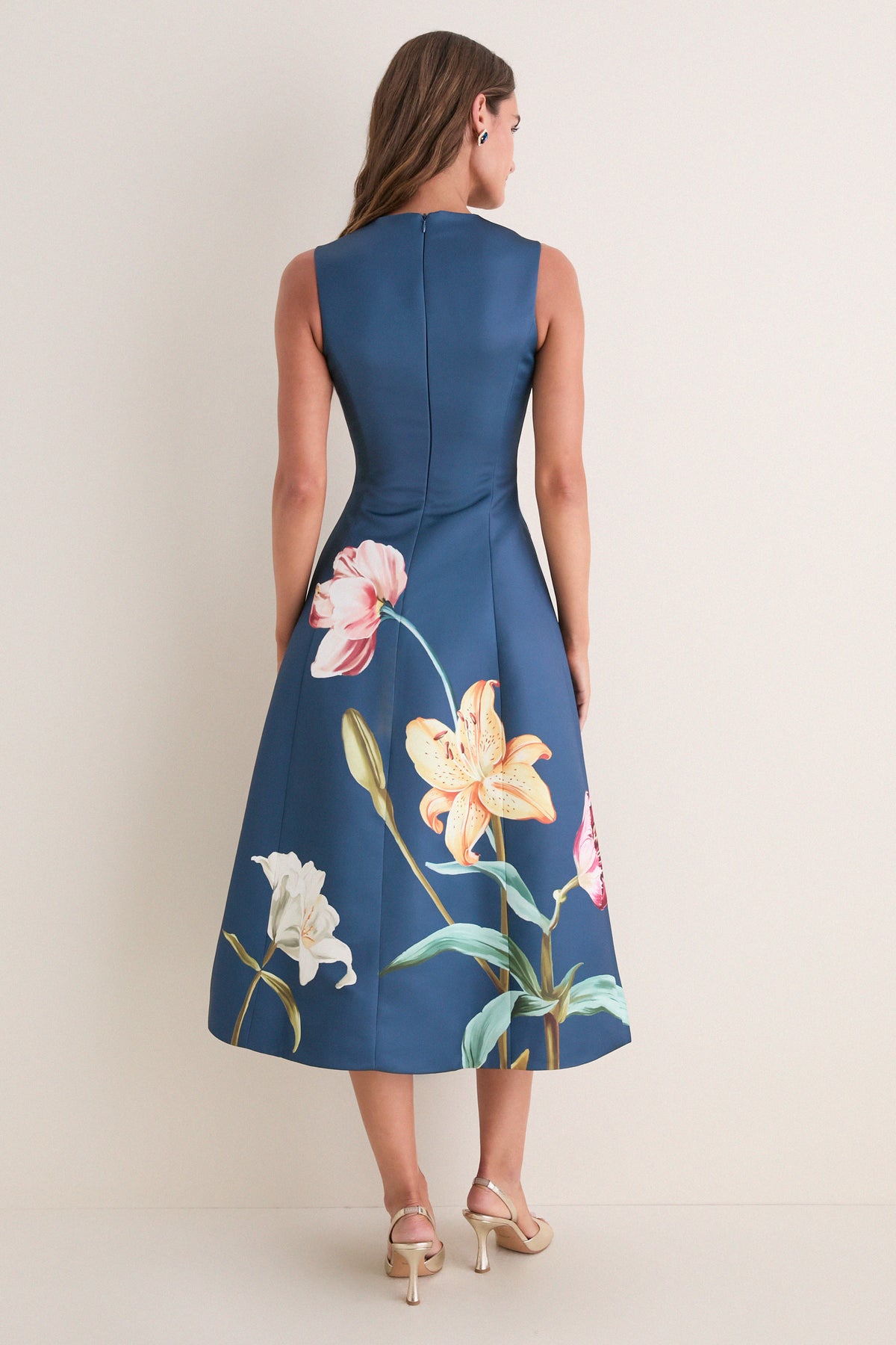 Indigo Lily Print Cleo Embroidered Midi Dress