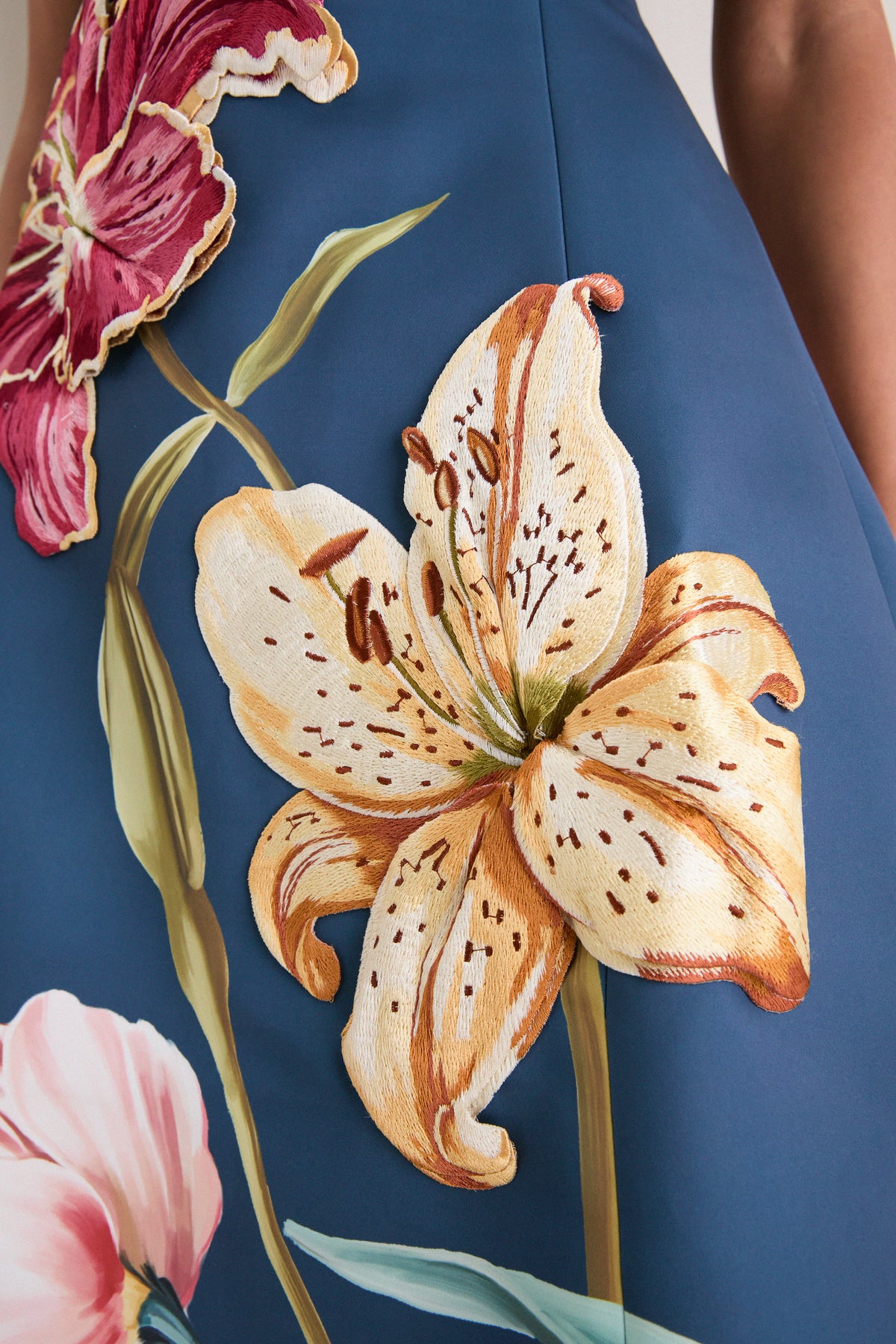 Indigo Lily Print Cleo Embroidered Midi Dress