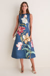 Indigo Lily Print Cleo Embroidered Midi Dress