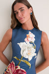 Indigo Lily Print Cleo Embroidered Midi Dress