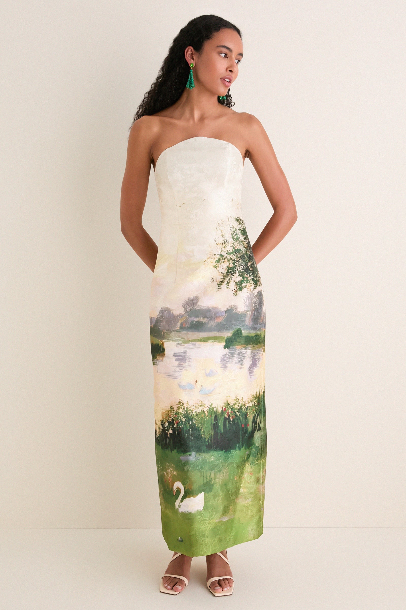 Serene Print Ava Jacquard Bustier Midi Dress