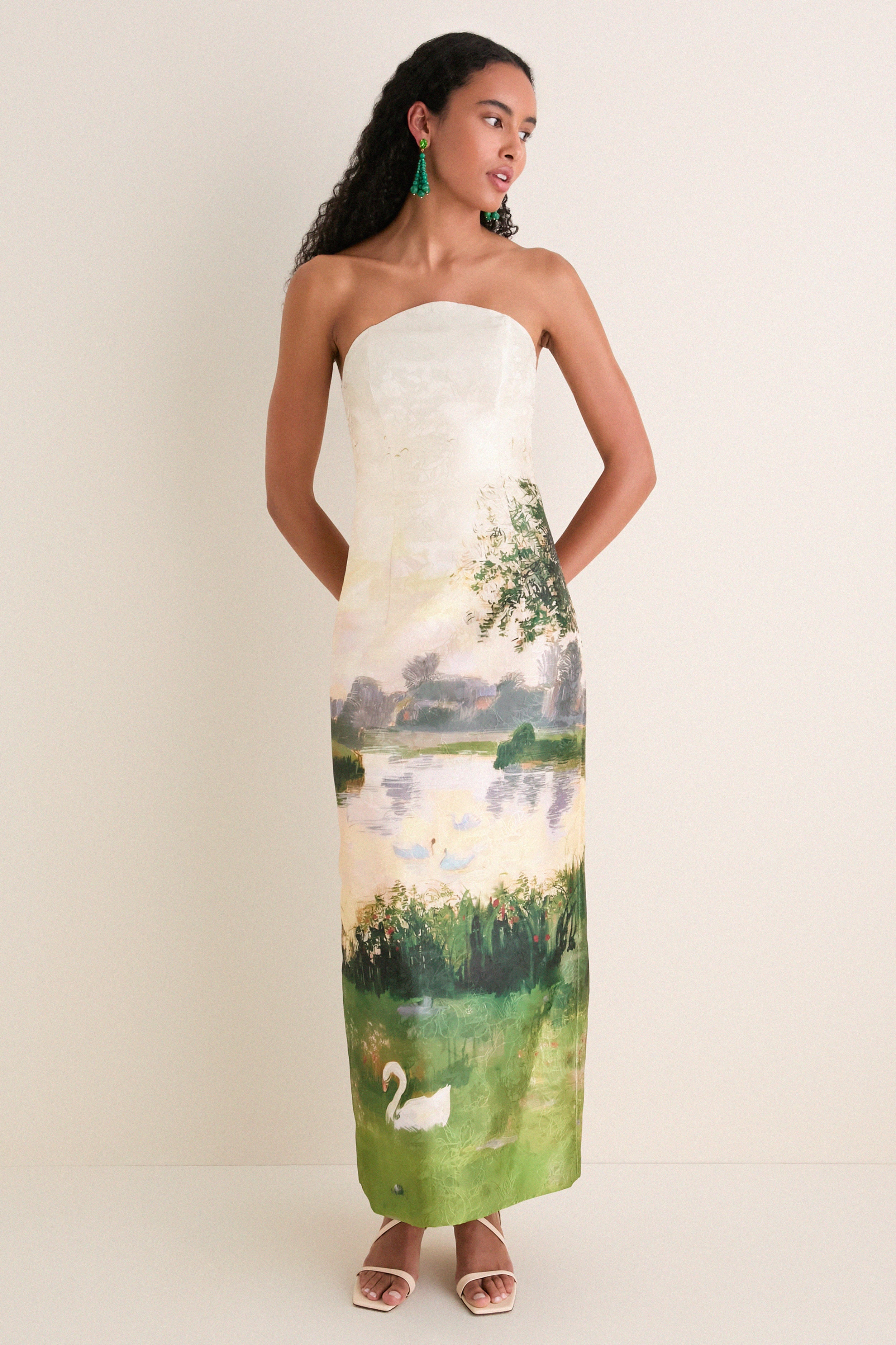 Serene Print Ava Jacquard Bustier Midi Dress