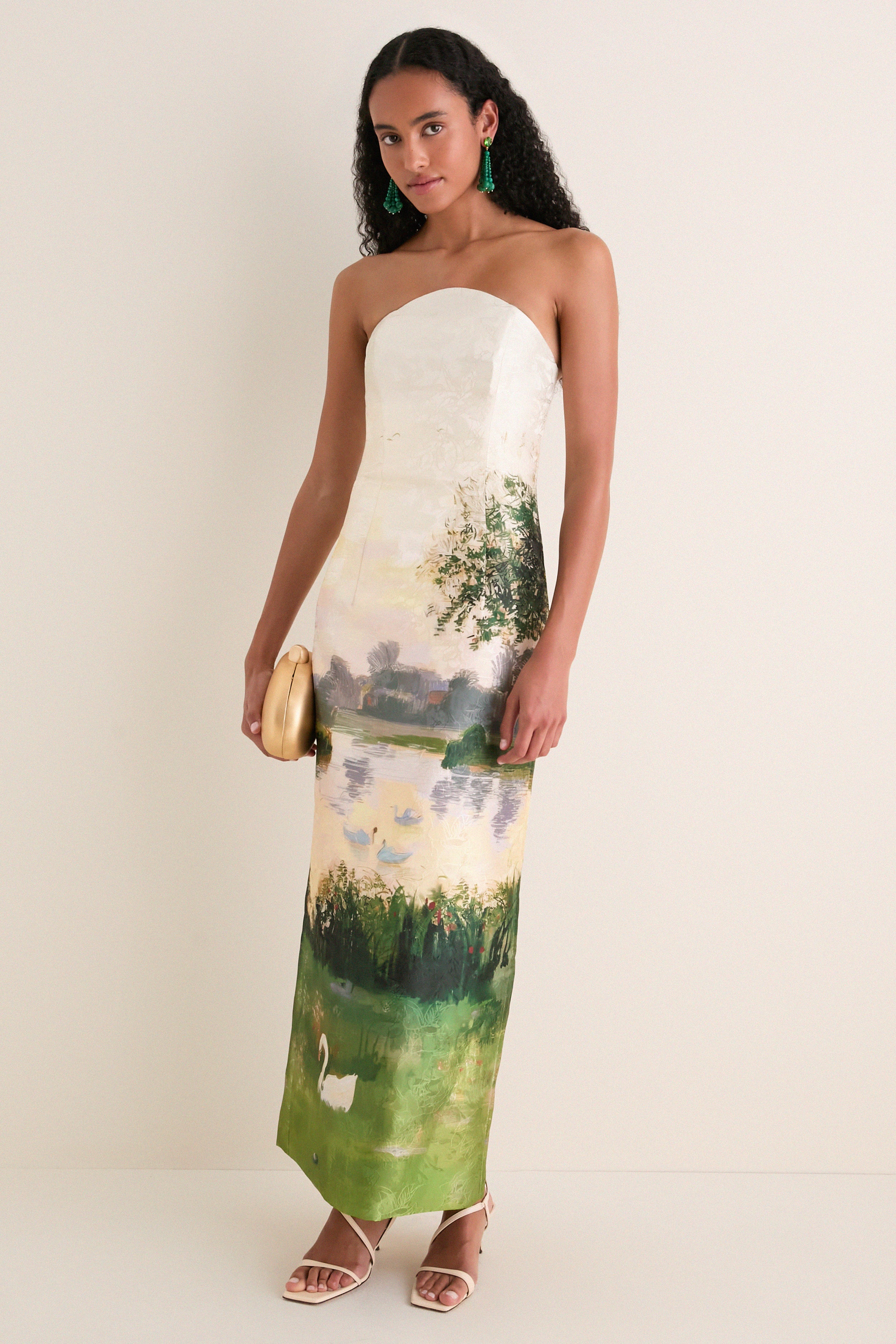 Serene Print Ava Jacquard Bustier Midi Dress