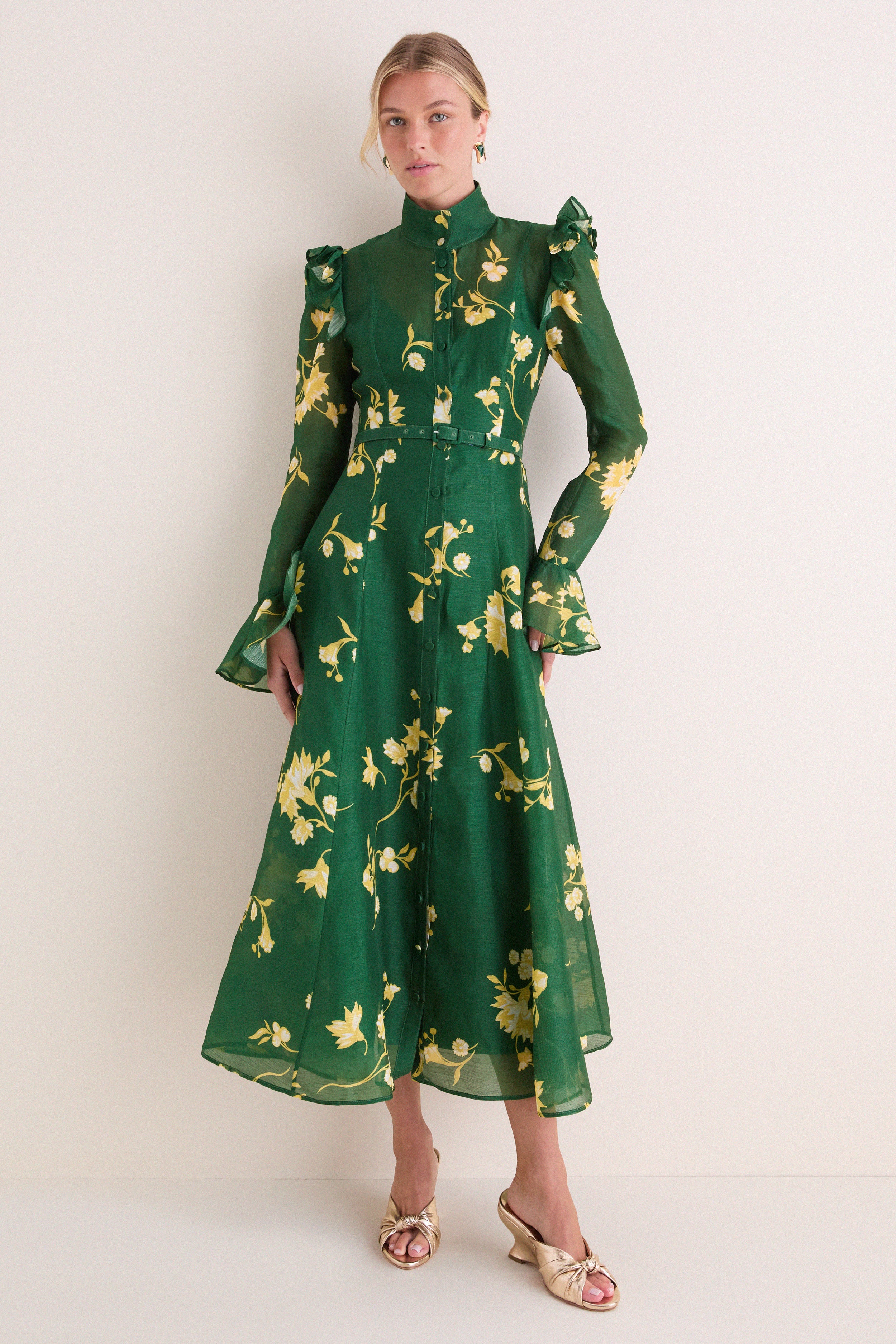 Forest Print Katrina Butterly Sleeve Midi Dress | Leo Lin