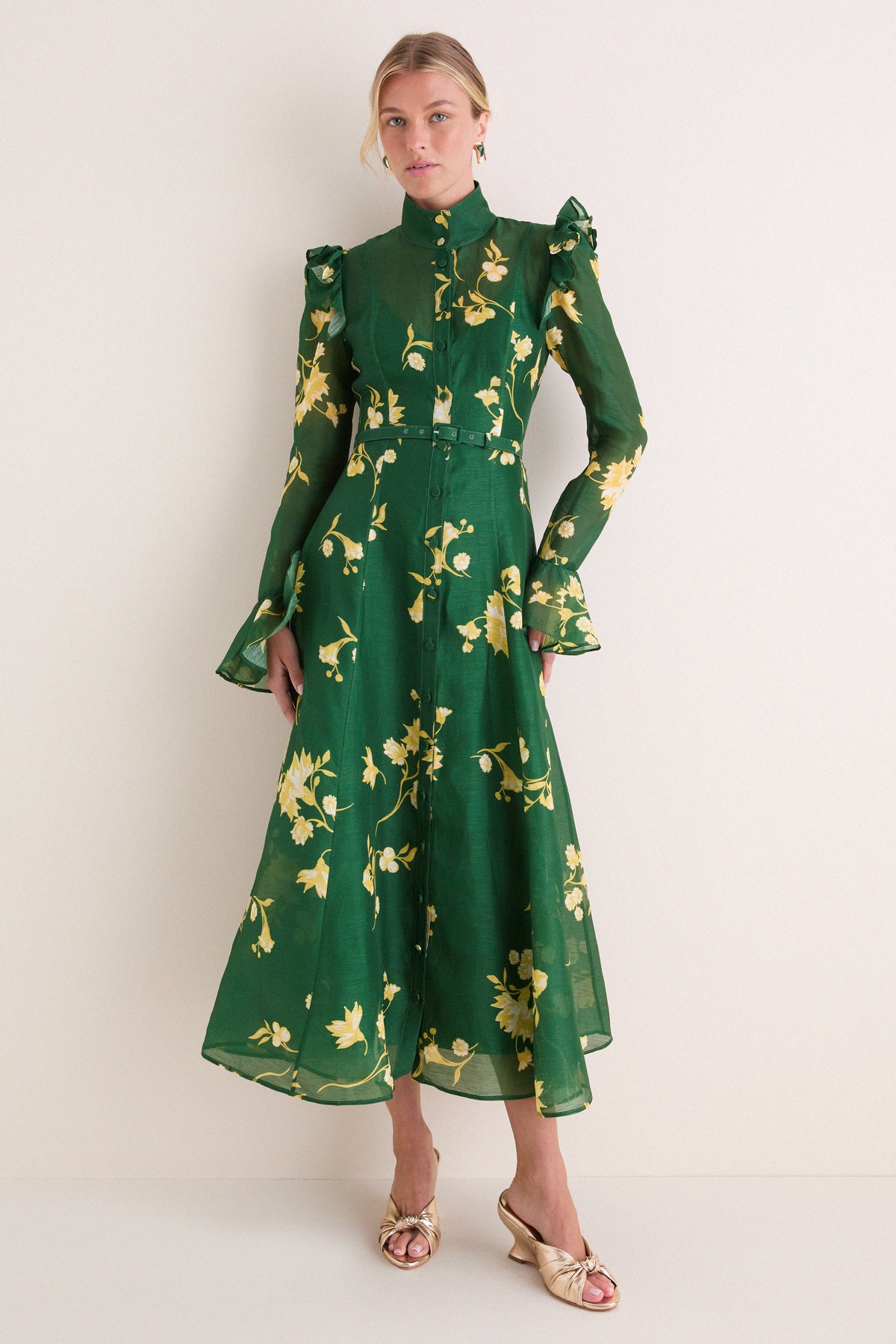 Forest Print Katrina Butterly Sleeve Midi Dress