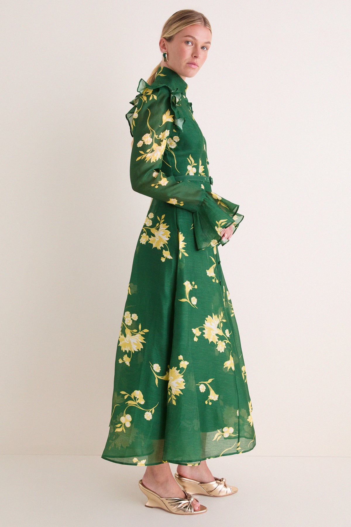Forest Print Katrina Butterly Sleeve Midi Dress