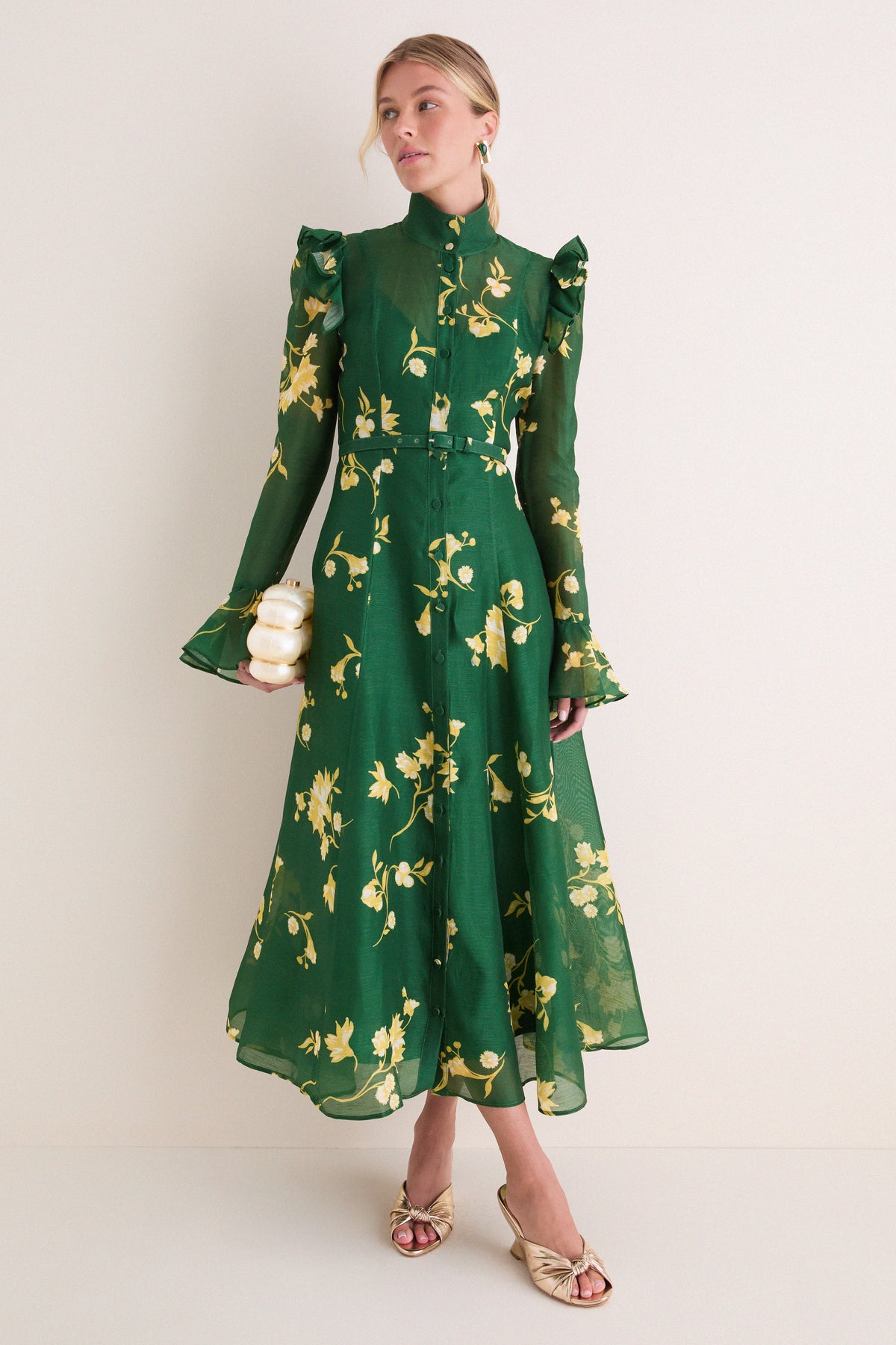 Forest Print Katrina Butterly Sleeve Midi Dress