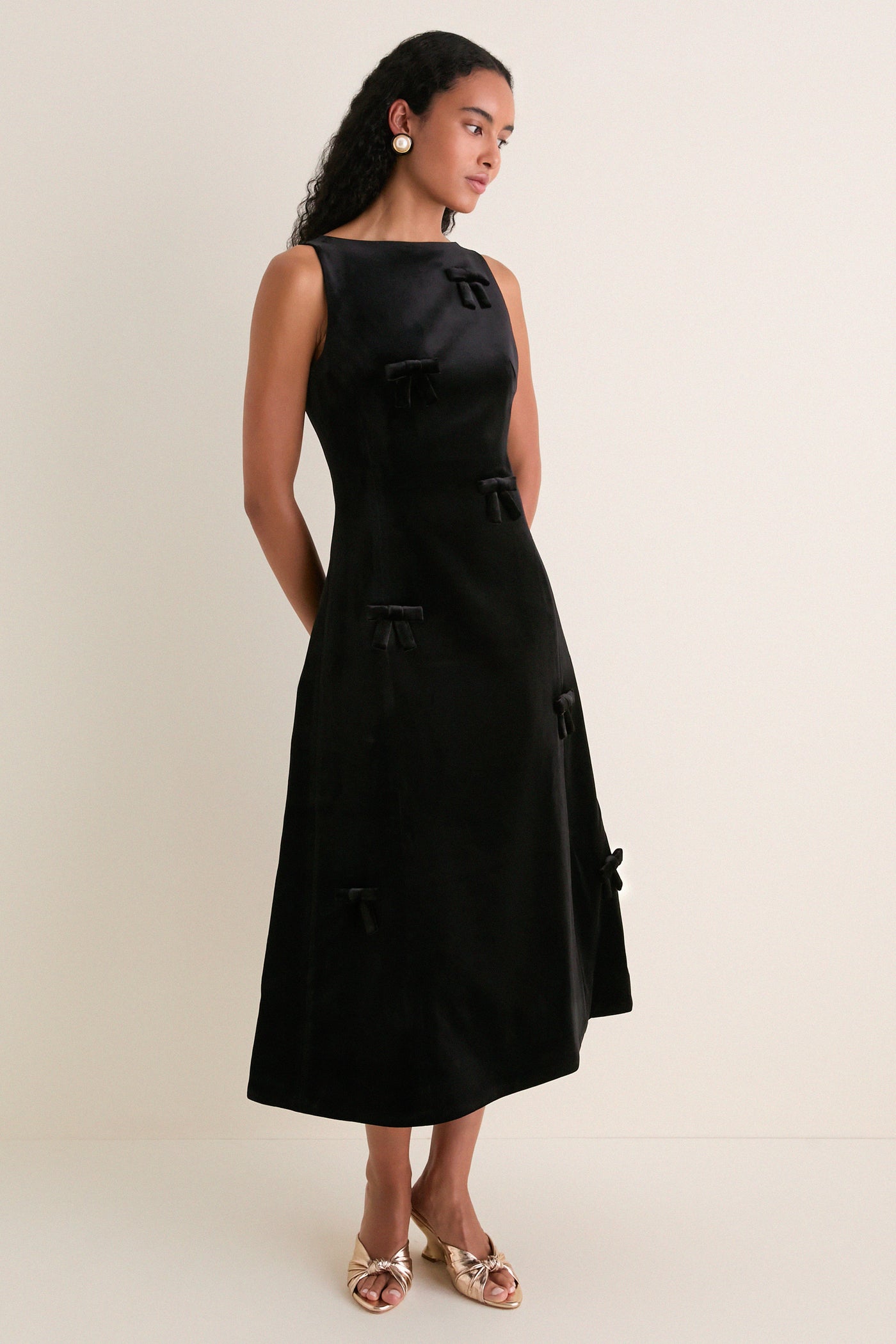 Ebony Velvet Bow Cleo Midi Dress
