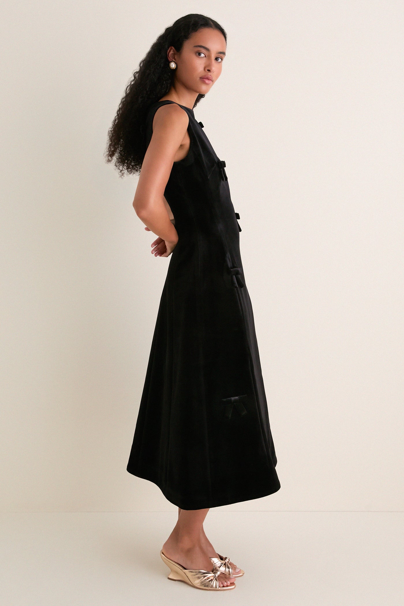 Ebony Velvet Bow Cleo Midi Dress