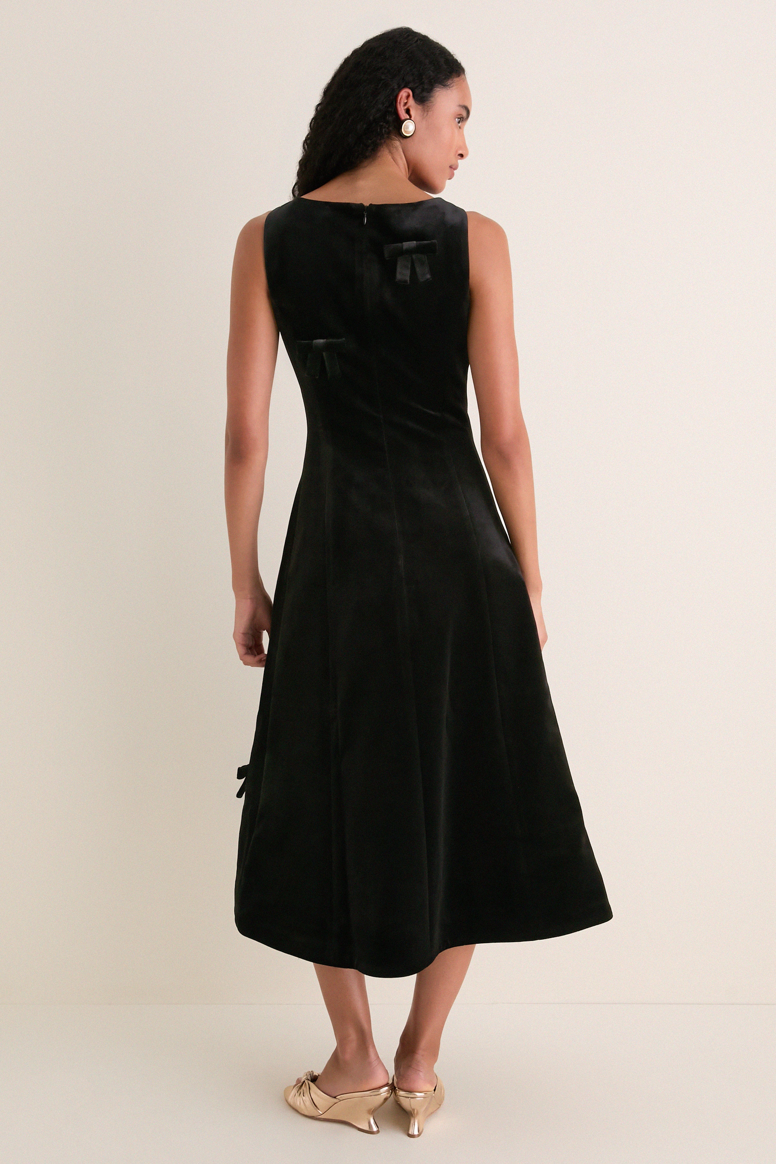 Ebony Velvet Bow Cleo Midi Dress