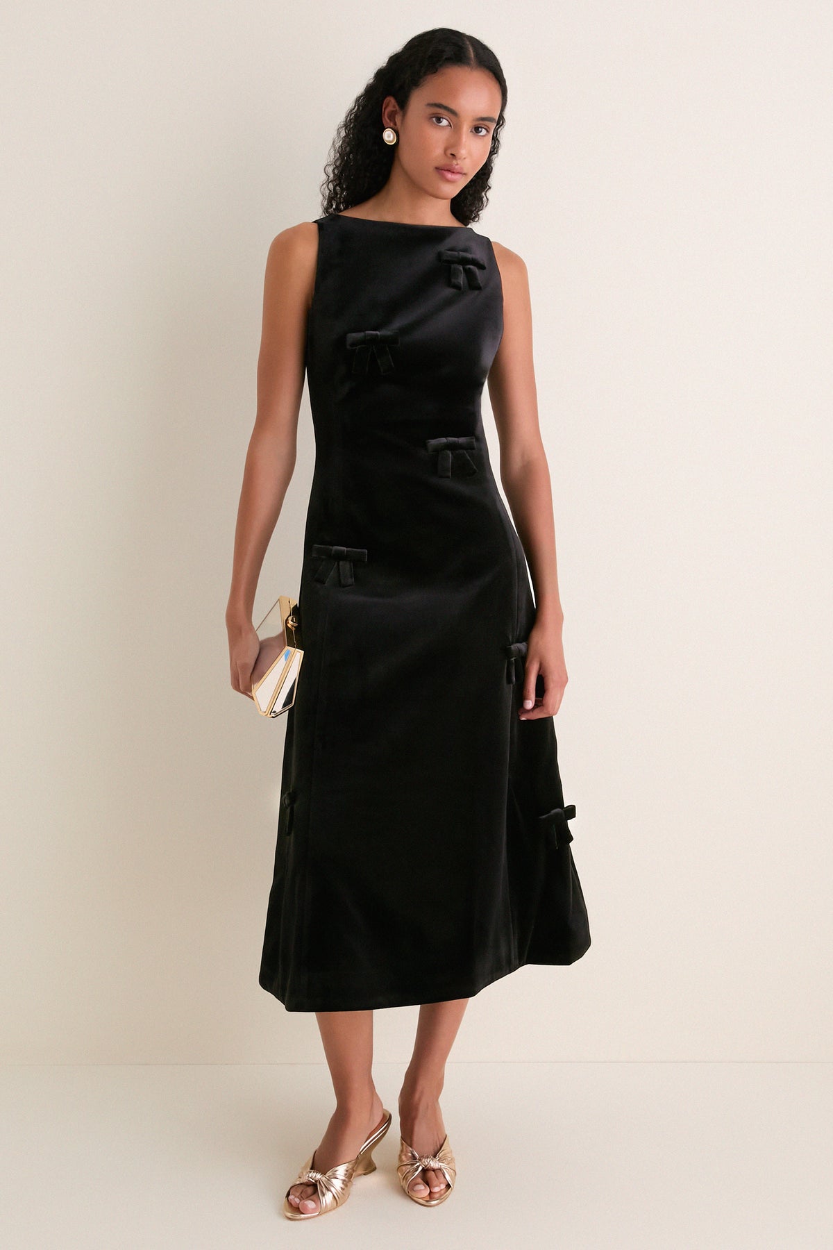 Ebony Velvet Bow Cleo Midi Dress