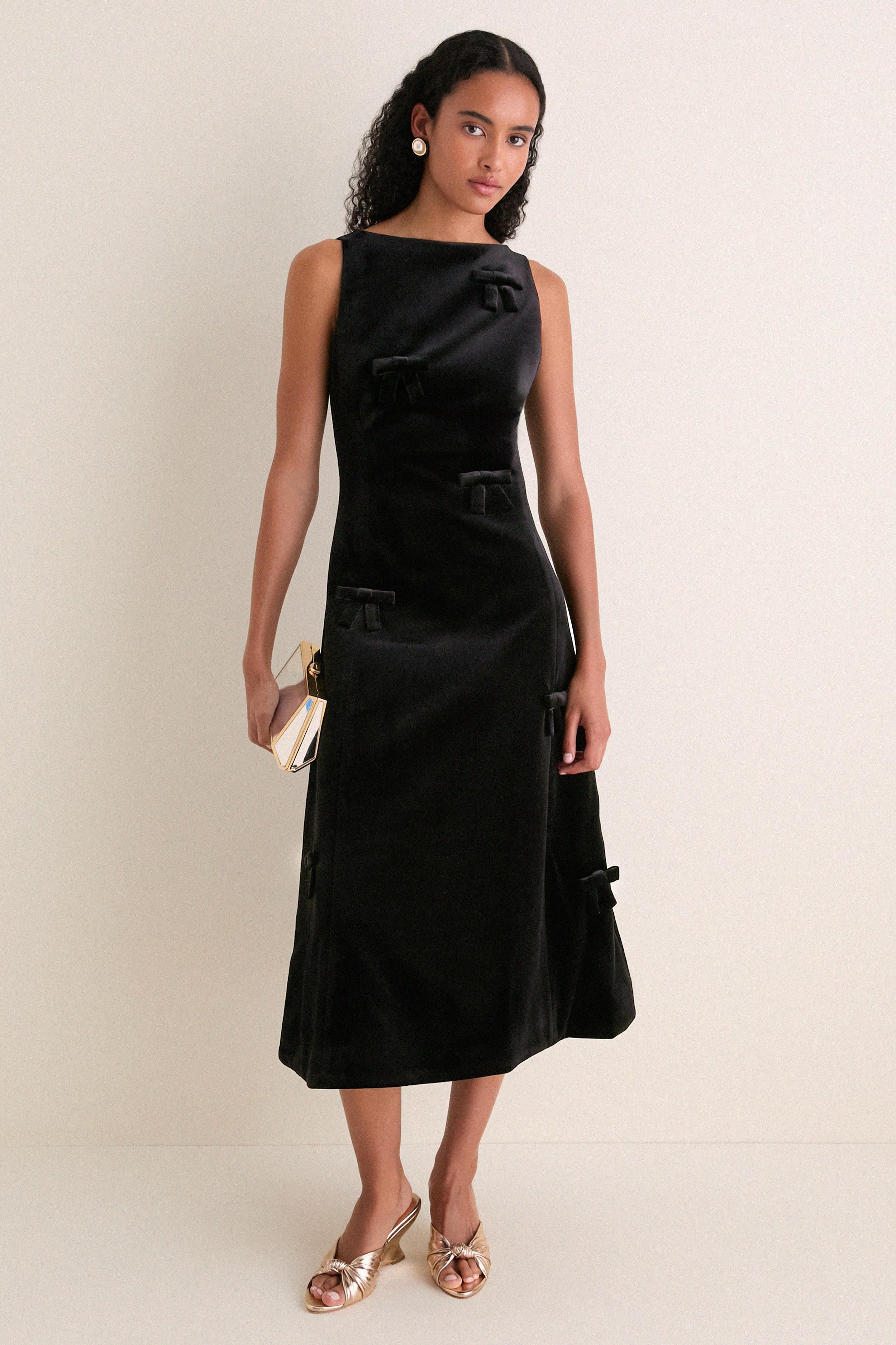 Ebony Velvet Bow Cleo Midi Dress