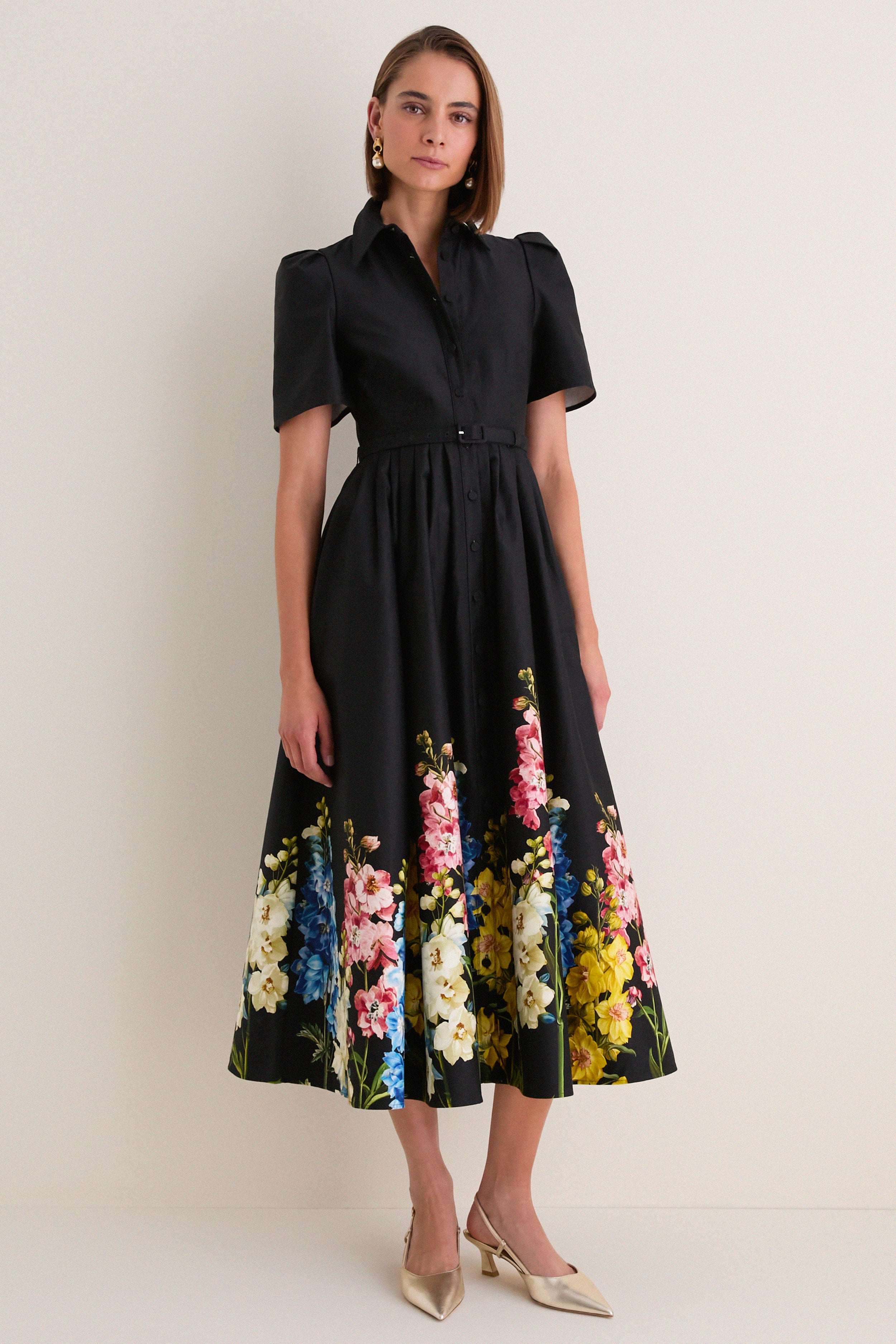 Ebony Snapdragon Print Bianca Midi Dress