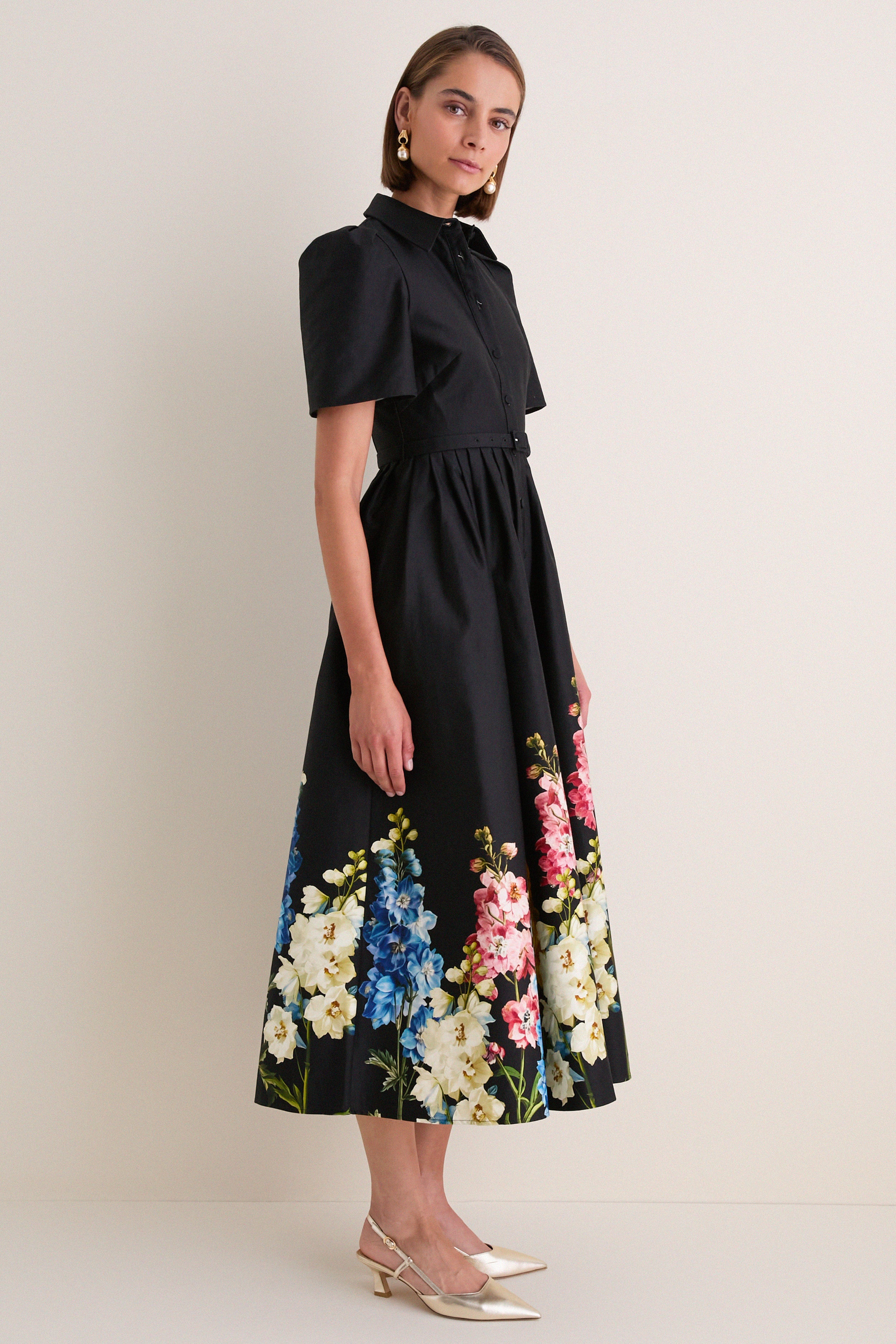 Ebony Snapdragon Print Bianca Midi Dress