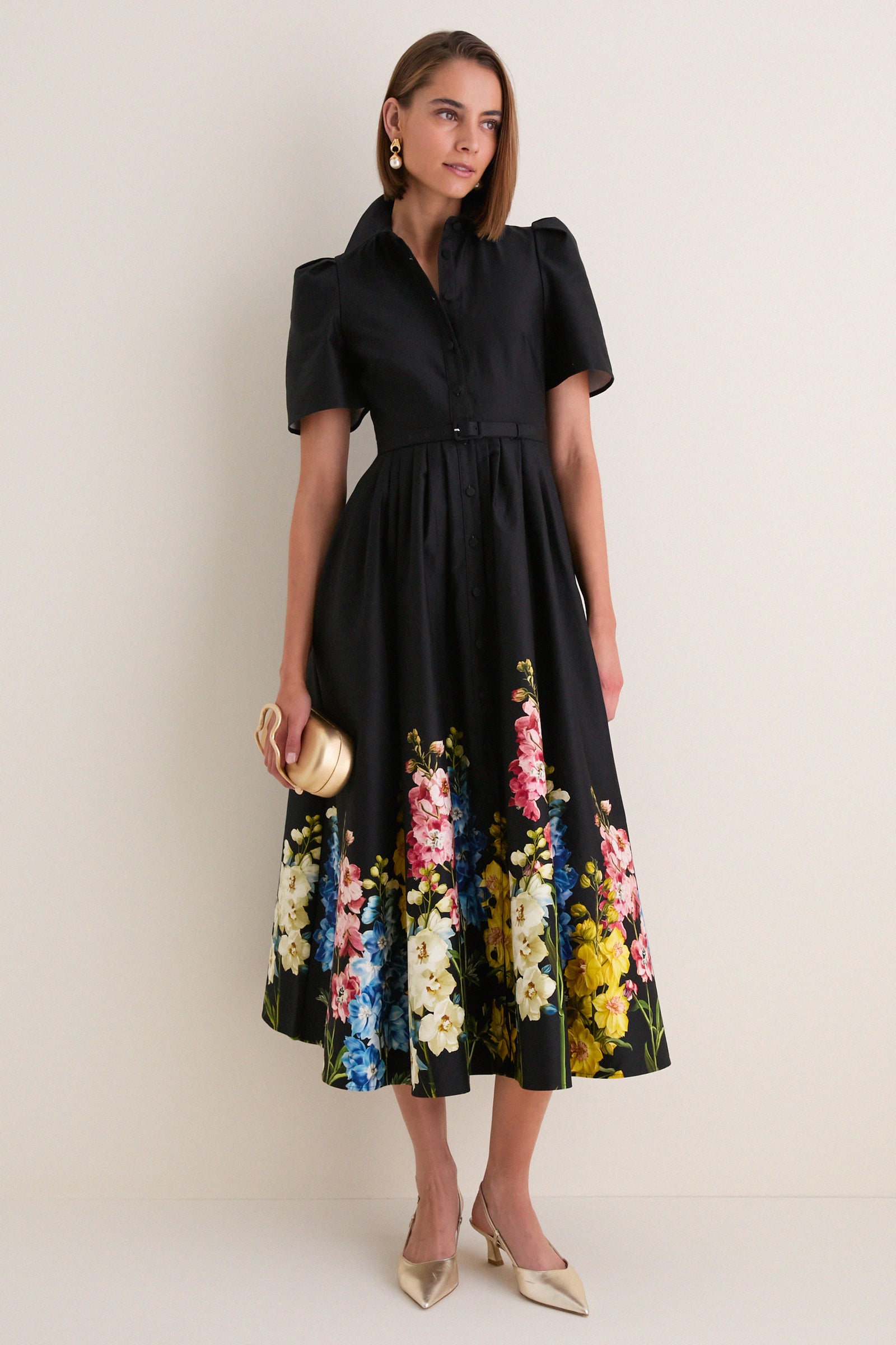 Ebony Snapdragon Print Bianca Midi Dress