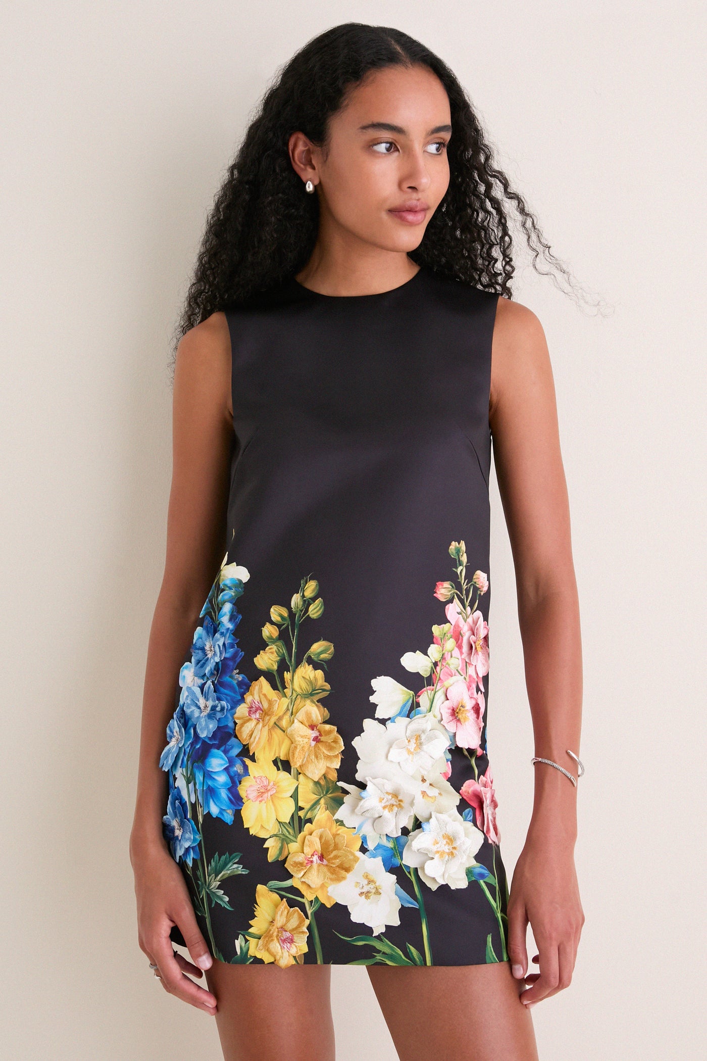 Ebony Snapdragon Print Yvonne Embroidered Mini Dress