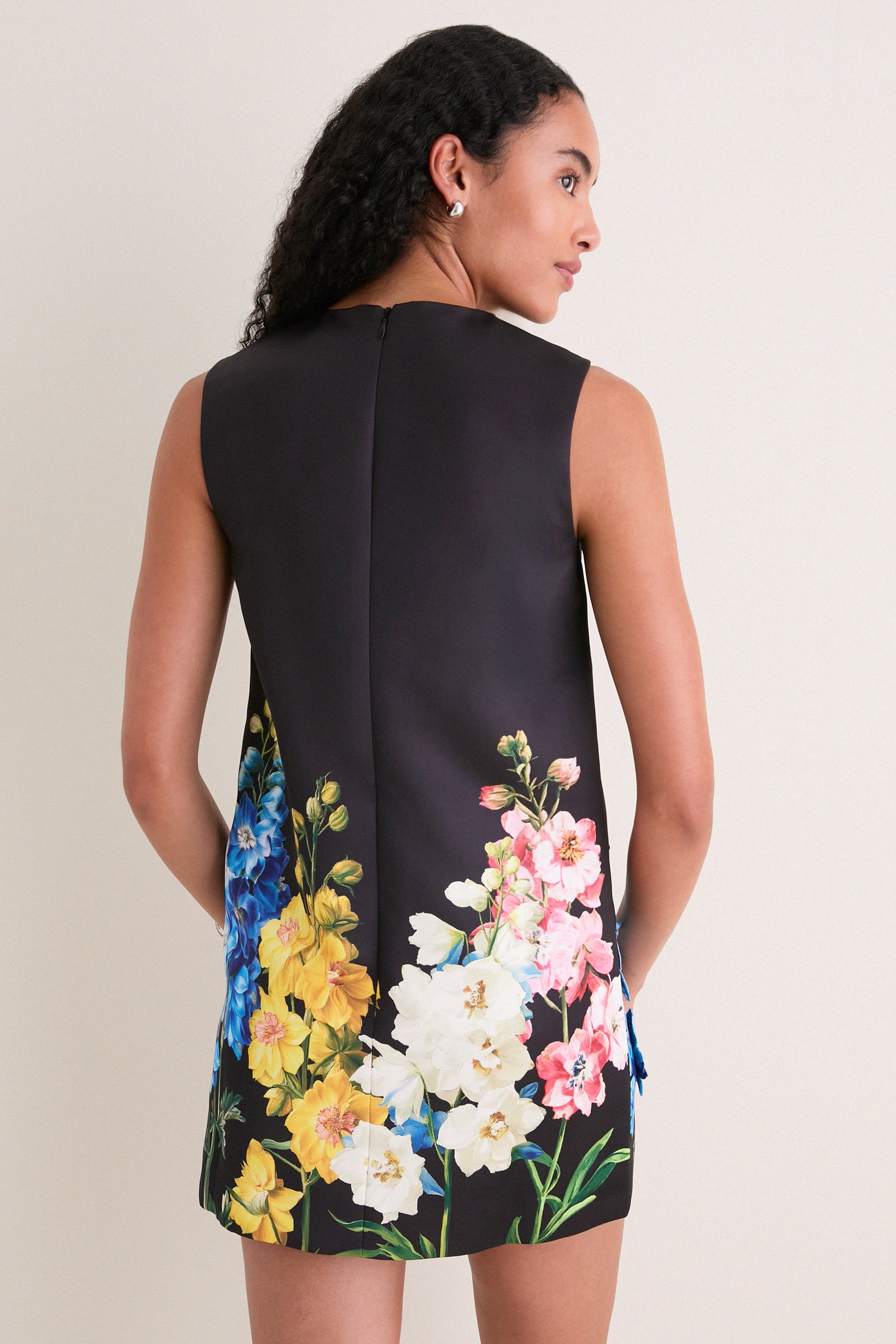 Ebony Snapdragon Print Yvonne Embroidered Mini Dress