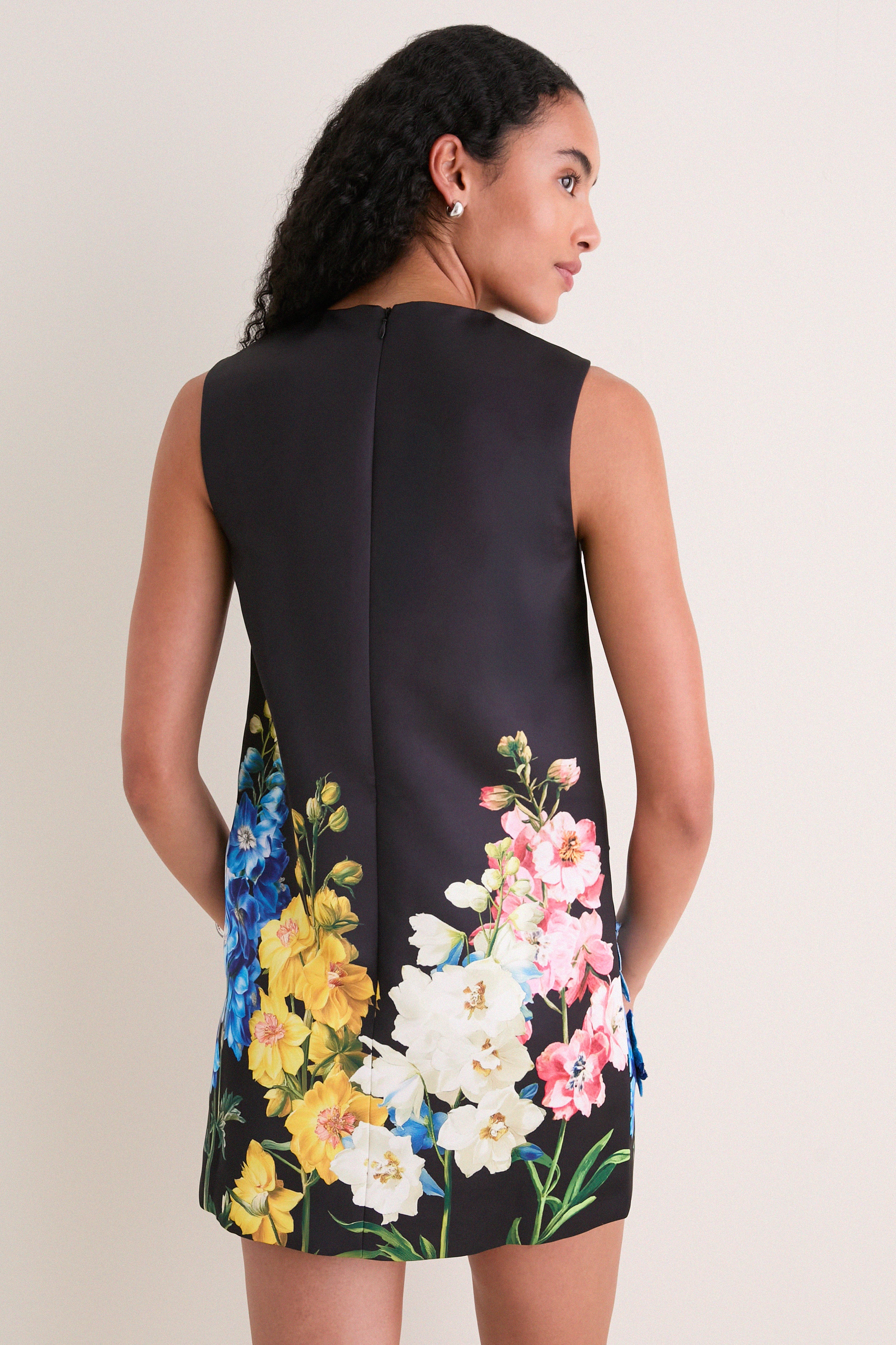 Ebony Snapdragon Print Yvonne Embroidered Mini Dress